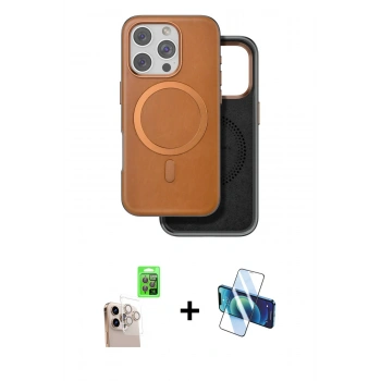 MARSİLYAN™- iPhone 16 Pro Max Kılıf Pusula Işık Koleksiyonu - Siyah 3D Antistatik Cam Ekran Koruyucu + Raze Metal Kamera Lens - NLGY