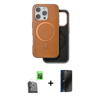 MARSİLYAN™- iPhone 16 Pro Max Kılıf Pusula Işık Koleksiyonu - Siyah 3D Antistatik Hayalet Cam Ekran Koruyucu + Raze Metal Kamera Lens - SH