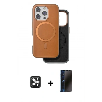 MARSİLYAN™- iPhone 16 Pro Max Kılıf Pusula Işık Koleksiyonu - Siyah 3D Antistatik Hayalet Cam Ekran Koruyucu + PVD Metal Kamera Lens - SH