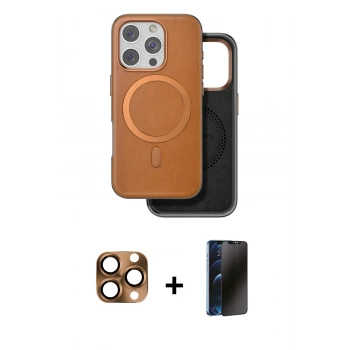 MARSİLYAN™- iPhone 16 Pro Max Kılıf Pusula Işık Koleksiyonu - Siyah 3D Antistatik Hayalet Cam Ekran Koruyucu + Pers Alüminyum Kamera Lens - CLTM