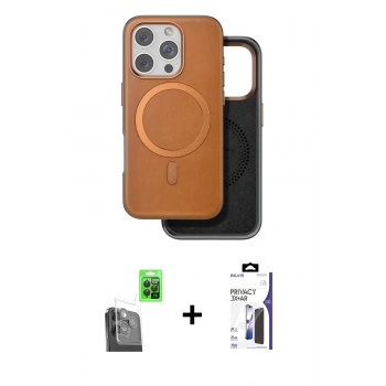 MARSİLYAN™- iPhone 16 Pro Max Kılıf Pusula Işık Koleksiyonu - Siyah Bilvis 3X AR Hayalet Cam Ekran Koruyucu + Raze Metal Kamera Lens - SH