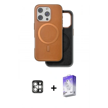 MARSİLYAN™- iPhone 16 Pro Max Kılıf Pusula Işık Koleksiyonu - Siyah Bilvis 5in1 3D Magic Cam Ekran Koruyucu + PVD Metal Kamera Lens - GS