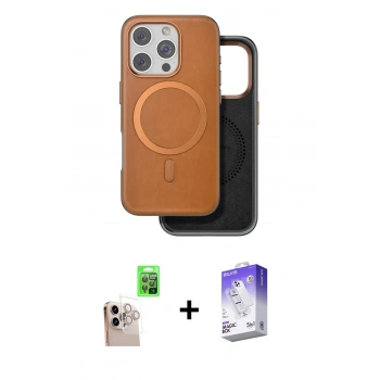 MARSİLYAN™- iPhone 16 Pro Max Kılıf Pusula Işık Koleksiyonu - Siyah Bilvis 5in1 3D Magic Cam Ekran Koruyucu + Raze Metal Kamera Lens - NLGY