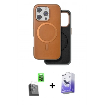 MARSİLYAN™- iPhone 16 Pro Max Kılıf Pusula Işık Koleksiyonu - Siyah Bilvis 5in1 5D Magic Hayalet Cam Ekran Koruyucu + Raze Metal Kamera Lens - SH