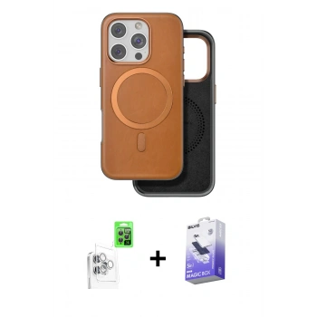 MARSİLYAN™- iPhone 16 Pro Max Kılıf Pusula Işık Koleksiyonu - Siyah Bilvis 5in1 5D Magic Hayalet Cam Ekran Koruyucu + Raze Metal Kamera Lens - BZ