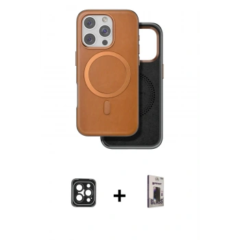 MARSİLYAN™- iPhone 16 Pro Max Kılıf Pusula Işık Koleksiyonu - Siyah Bilvis Hayalet Cam Ekran Koruyucu + PVD Metal Kamera Lens - SH