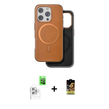 MARSİLYAN™- iPhone 16 Pro Max Kılıf Pusula Işık Koleksiyonu - Siyah Buffer Cam Ekran Koruyucu + Raze Metal Kamera Lens - BZ