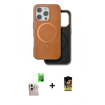 MARSİLYAN™- iPhone 16 Pro Max Kılıf Pusula Işık Koleksiyonu - Siyah Buffer Cam Ekran Koruyucu + Raze Metal Kamera Lens - NLGY
