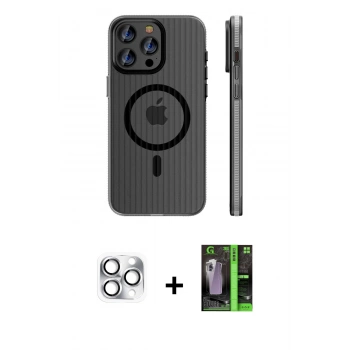 MARSİLYAN™- iPhone 16 Pro Max Kılıf Pusula Minimal Koleksiyonu - Şeffaf 360 Full Body Arka Koruyucu + Pers Alüminyum Kamera Lens - GS