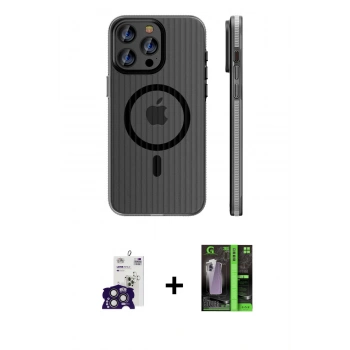 MARSİLYAN™- iPhone 16 Pro Max Kılıf Pusula Minimal Koleksiyonu - Şeffaf 360 Full Body Arka Koruyucu + Bilvis Titan Kamera Lens - TMGI