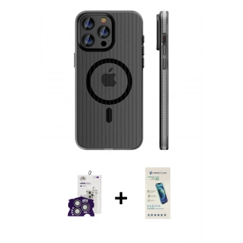 MARSİLYAN™- iPhone 16 Pro Max Kılıf Pusula Minimal Koleksiyonu - Şeffaf Pasifik Cam Ekran Koruyucu + Bilvis Titan Kamera Lens - GS