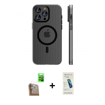 MARSİLYAN™- iPhone 16 Pro Max Kılıf Pusula Minimal Koleksiyonu - Şeffaf Pasifik Cam Ekran Koruyucu + Raze Metal Kamera Lens - CLTM