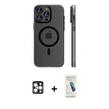 MARSİLYAN™- iPhone 16 Pro Max Kılıf Pusula Minimal Koleksiyonu - Şeffaf Pasifik Cam Ekran Koruyucu + PVD Metal Kamera Lens - GD