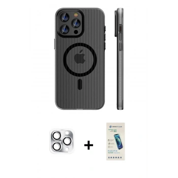MARSİLYAN™- iPhone 16 Pro Max Kılıf Pusula Minimal Koleksiyonu - Şeffaf Pasifik Cam Ekran Koruyucu + Pers Alüminyum Kamera Lens - GS