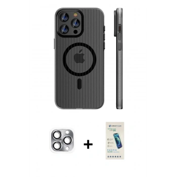 MARSİLYAN™- iPhone 16 Pro Max Kılıf Pusula Minimal Koleksiyonu - Şeffaf Pasifik Cam Ekran Koruyucu + Pers Alüminyum Kamera Lens - GI