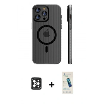MARSİLYAN™- iPhone 16 Pro Max Kılıf Pusula Minimal Koleksiyonu - Şeffaf Pasifik Cam Ekran Koruyucu + PVD Metal Kamera Lens - SH
