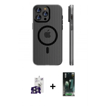 MARSİLYAN™- iPhone 16 Pro Max Kılıf Pusula Minimal Koleksiyonu - Siyah 360 Mat Full Body Arka Koruyucu + Bilvis Titan Kamera Lens - TMGI