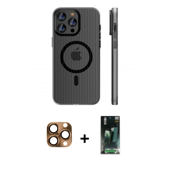 MARSİLYAN™- iPhone 16 Pro Max Kılıf Pusula Minimal Koleksiyonu - Siyah 360 Mat Full Body Arka Koruyucu + Pers Alüminyum Kamera Lens - CLTM