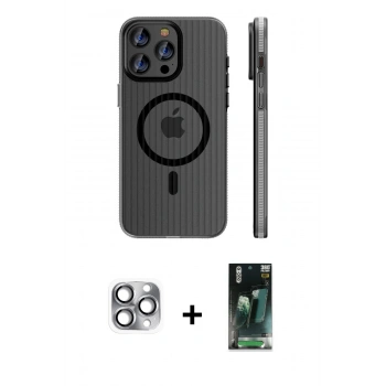 MARSİLYAN™- iPhone 16 Pro Max Kılıf Pusula Minimal Koleksiyonu - Siyah 360 Mat Full Body Arka Koruyucu + Pers Alüminyum Kamera Lens - GI