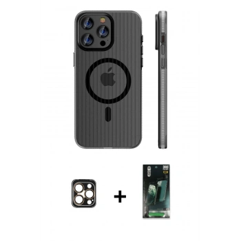 MARSİLYAN™- iPhone 16 Pro Max Kılıf Pusula Minimal Koleksiyonu - Siyah 360 Mat Full Body Arka Koruyucu + PVD Metal Kamera Lens - GD