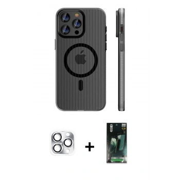 MARSİLYAN™- iPhone 16 Pro Max Kılıf Pusula Minimal Koleksiyonu - Siyah 360 Mat Full Body Arka Koruyucu + Pers Alüminyum Kamera Lens - GS
