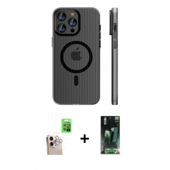 MARSİLYAN™- iPhone 16 Pro Max Kılıf Pusula Minimal Koleksiyonu - Siyah 360 Mat Full Body Arka Koruyucu + Raze Metal Kamera Lens - NLGY