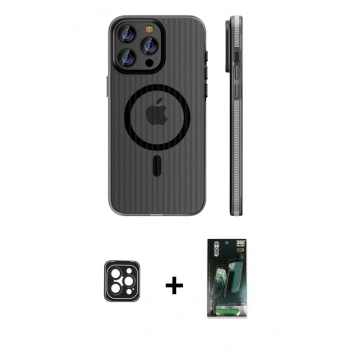 MARSİLYAN™- iPhone 16 Pro Max Kılıf Pusula Minimal Koleksiyonu - Siyah 360 Mat Full Body Arka Koruyucu + PVD Metal Kamera Lens - SH