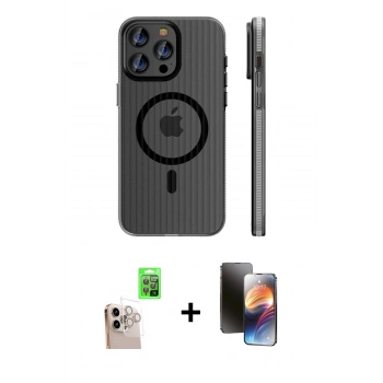 MARSİLYAN™- iPhone 16 Pro Max Kılıf Pusula Minimal Koleksiyonu - Siyah 3D Antistatik Mat Seramik Nano Ekran Koruyucu + Raze Metal Kamera Lens - NLGY
