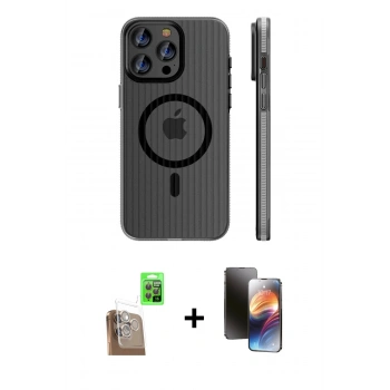 MARSİLYAN™- iPhone 16 Pro Max Kılıf Pusula Minimal Koleksiyonu - Siyah 3D Antistatik Mat Seramik Nano Ekran Koruyucu + Raze Metal Kamera Lens - CLTM