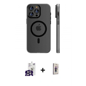 MARSİLYAN™- iPhone 16 Pro Max Kılıf Pusula Minimal Koleksiyonu - Siyah Bilvis 3D Cam Ekran Koruyucu + Bilvis Titan Kamera Lens - TMGI