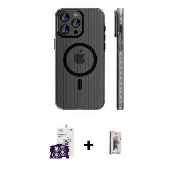 MARSİLYAN™- iPhone 16 Pro Max Kılıf Pusula Minimal Koleksiyonu - Siyah Bilvis 3D Cam Ekran Koruyucu + Bilvis Titan Kamera Lens - GS