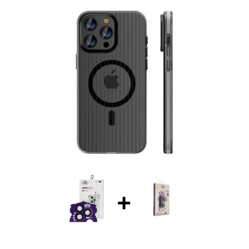 MARSİLYAN™- iPhone 16 Pro Max Kılıf Pusula Minimal Koleksiyonu - Siyah Bilvis 3D Cam Ekran Koruyucu + Bilvis Titan Kamera Lens - SH