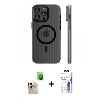 MARSİLYAN™- iPhone 16 Pro Max Kılıf Pusula Minimal Koleksiyonu - Siyah Bilvis 3X AR HD Cam Ekran Koruyucu + Raze Metal Kamera Lens - NLGY
