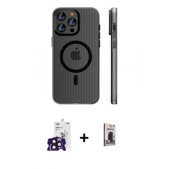 MARSİLYAN™- iPhone 16 Pro Max Kılıf Pusula Minimal Koleksiyonu - Siyah Bilvis Hayalet Cam Ekran Koruyucu + Bilvis Titan Kamera Lens - SH