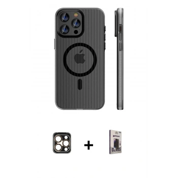 MARSİLYAN™- iPhone 16 Pro Max Kılıf Pusula Minimal Koleksiyonu - Siyah Bilvis Hayalet Cam Ekran Koruyucu + PVD Metal Kamera Lens - GD