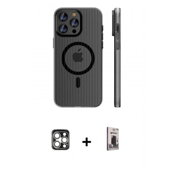 MARSİLYAN™- iPhone 16 Pro Max Kılıf Pusula Minimal Koleksiyonu - Siyah Bilvis Hayalet Cam Ekran Koruyucu + PVD Metal Kamera Lens - GS