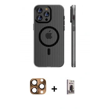 MARSİLYAN™- iPhone 16 Pro Max Kılıf Pusula Minimal Koleksiyonu - Siyah Bilvis Hayalet Cam Ekran Koruyucu + Pers Alüminyum Kamera Lens - CLTM