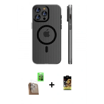 MARSİLYAN™- iPhone 16 Pro Max Kılıf Pusula Minimal Koleksiyonu - Siyah Buffer Cam Ekran Koruyucu + Raze Metal Kamera Lens - CLTM