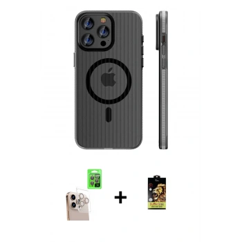 MARSİLYAN™- iPhone 16 Pro Max Kılıf Pusula Minimal Koleksiyonu - Siyah Buffer Cam Ekran Koruyucu + Raze Metal Kamera Lens - NLGY