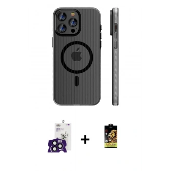 MARSİLYAN™- iPhone 16 Pro Max Kılıf Pusula Minimal Koleksiyonu - Siyah Buffer Cam Ekran Koruyucu + Bilvis Titan Kamera Lens - SH