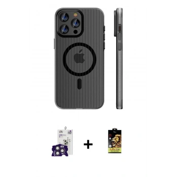 MARSİLYAN™- iPhone 16 Pro Max Kılıf Pusula Minimal Koleksiyonu - Siyah Buffer Cam Ekran Koruyucu + Bilvis Titan Kamera Lens - TMGI