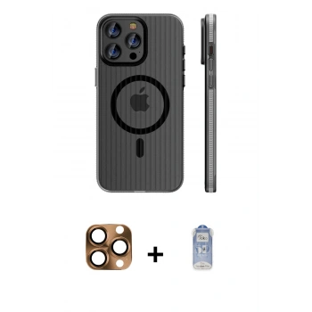 MARSİLYAN™- iPhone 16 Pro Max Kılıf Pusula Minimal Koleksiyonu - Siyah Joko Magic 5D Cam + Pers Alüminyum Kamera Lens - CLTM