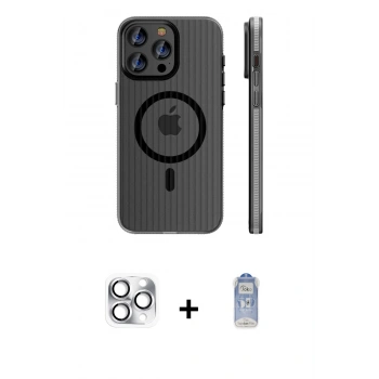 MARSİLYAN™- iPhone 16 Pro Max Kılıf Pusula Minimal Koleksiyonu - Siyah Joko Magic 5D Cam + Pers Alüminyum Kamera Lens - GS