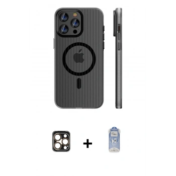MARSİLYAN™- iPhone 16 Pro Max Kılıf Pusula Minimal Koleksiyonu - Siyah Joko Magic 5D Cam + PVD Metal Kamera Lens - GD
