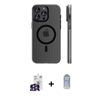 MARSİLYAN™- iPhone 16 Pro Max Kılıf Pusula Minimal Koleksiyonu - Siyah Joko Magic 5D Cam + Bilvis Titan Kamera Lens - TMGI