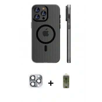 MARSİLYAN™- iPhone 16 Pro Max Kılıf Pusula Minimal Koleksiyonu - Siyah Joko Magic 5D Hayalet Cam + Pers Alüminyum Kamera Lens - GI