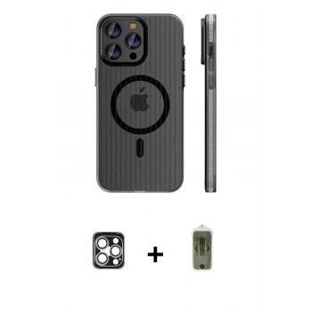 MARSİLYAN™- iPhone 16 Pro Max Kılıf Pusula Minimal Koleksiyonu - Siyah Joko Magic 5D Hayalet Cam + PVD Metal Kamera Lens - GS