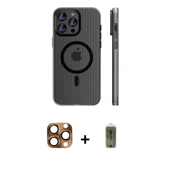 MARSİLYAN™- iPhone 16 Pro Max Kılıf Pusula Minimal Koleksiyonu - Siyah Joko Magic 5D Hayalet Cam + Pers Alüminyum Kamera Lens - CLTM