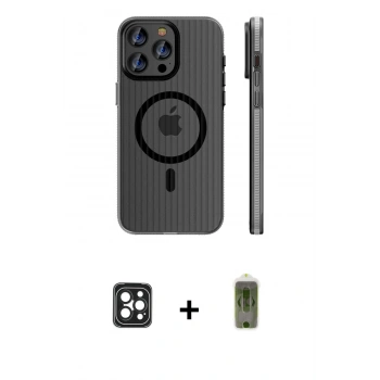 MARSİLYAN™- iPhone 16 Pro Max Kılıf Pusula Minimal Koleksiyonu - Siyah Joko Magic 5D Hayalet Cam + PVD Metal Kamera Lens - SH