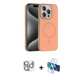 MARSİLYAN™- iPhone 16 Pro Max Kılıf Siluet Doku Özel Seri - Siyah 3D Antistatik Cam Ekran Koruyucu + Pers Alüminyum Kamera Lens - GS